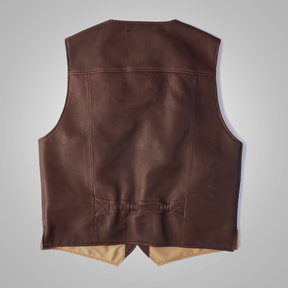 Chaleco para hombre "Legado del Trampero" | Ante Premium Marrón | Chaleco de utilidad estilo frontera con múltiples bolsillos | Prenda de piel plena flor