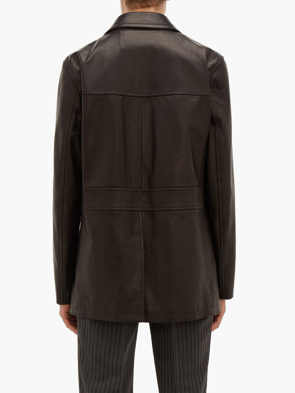 Men’s Obsidian-Amber Long Leather Trench | Industrial Winter Parka | Full Grain Apparel