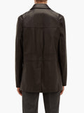 Men’s Obsidian-Amber Long Leather Trench | Industrial Winter Parka | Full Grain Apparel
