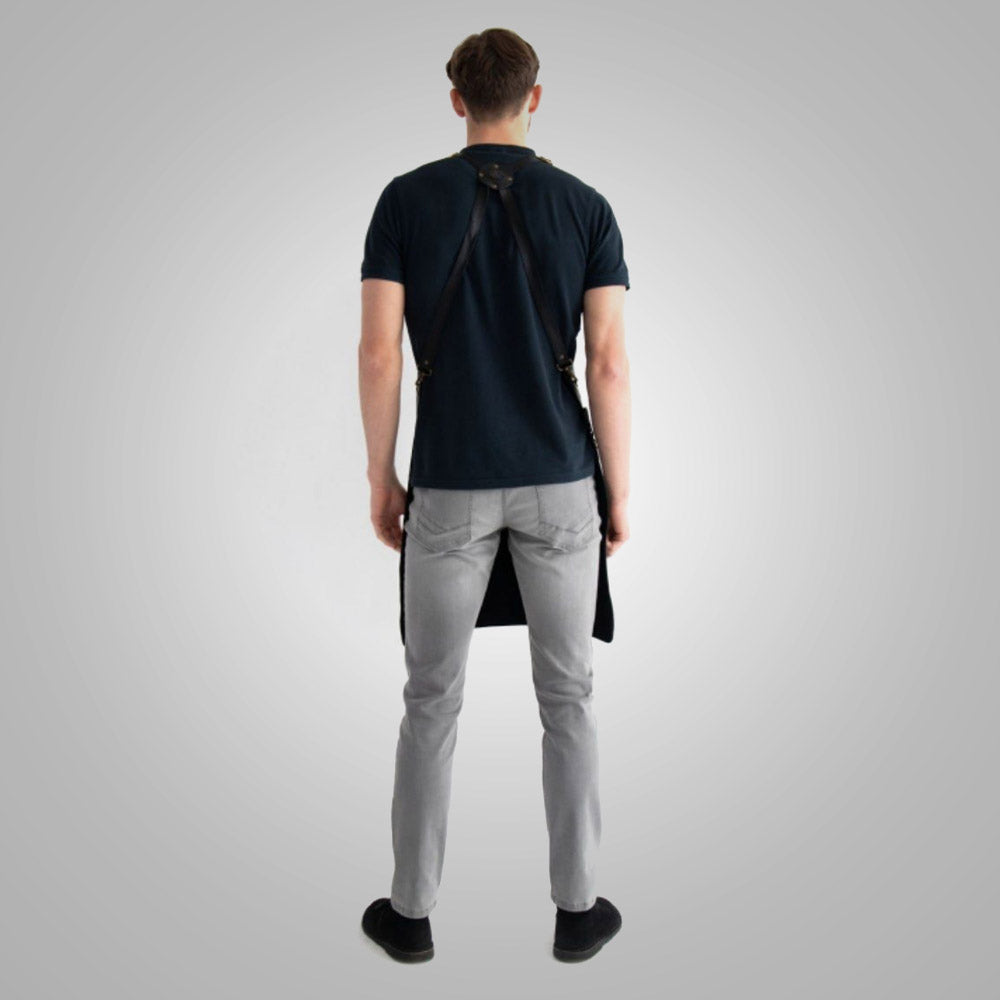Delantal profesional para hombre "Midnight Artisan" | Piel de oveja negra nueva hecha a mano | Cuero protector genuino de alto rendimiento | Prenda de cuero de grano completo