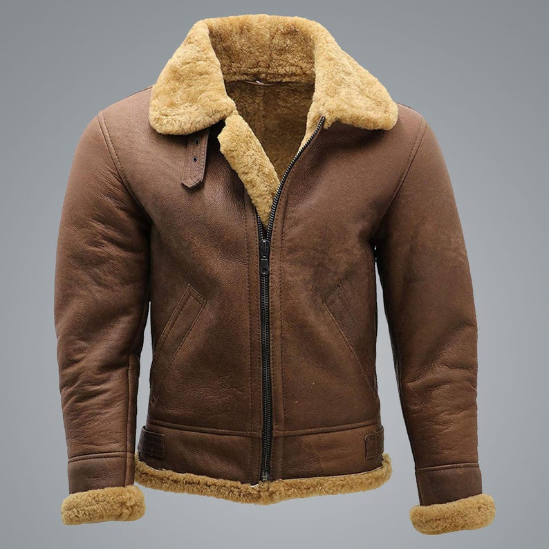 Men’s Brown B3 Shearling Sheepskin WW2 Bomber Aviator Jacket | Full Grain Apparel
