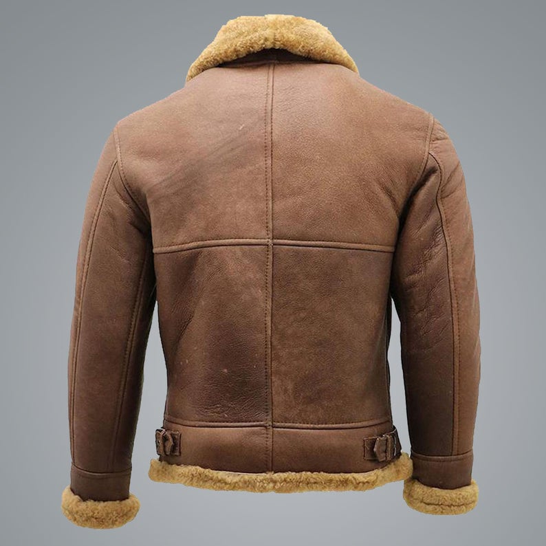 Men’s Brown B3 Shearling Sheepskin WW2 Bomber Aviator Jacket | Full Grain Apparel