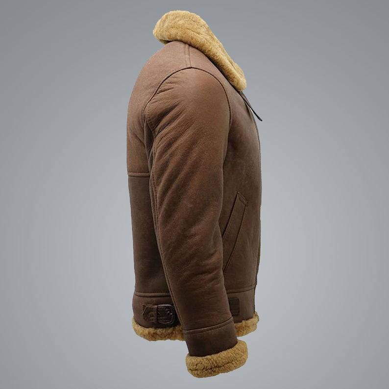 Men’s Brown B3 Shearling Sheepskin WW2 Bomber Aviator Jacket | Full Grain Apparel