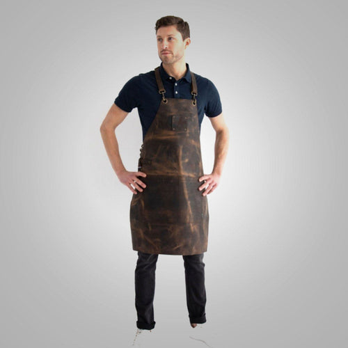 Men’s "Artisanal Heritage" Studio Apron | New Brown Handmade Sheepskin | Genuine Full-Grain Protective Leather | Full Grain Apparel