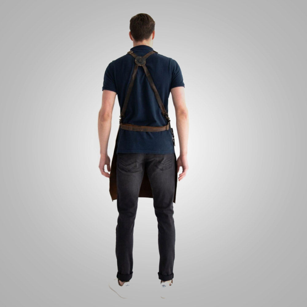 Mandil de estudio "Herencia Artesanal" para hombre | Piel de oveja hecha a mano, marrón, nuevo | Cuero genuino de grano completo protector | Ropa de grano completo