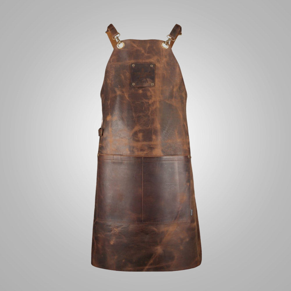 Mandil de estudio "Herencia Artesanal" para hombre | Piel de oveja hecha a mano, marrón, nuevo | Cuero genuino de grano completo protector | Ropa de grano completo