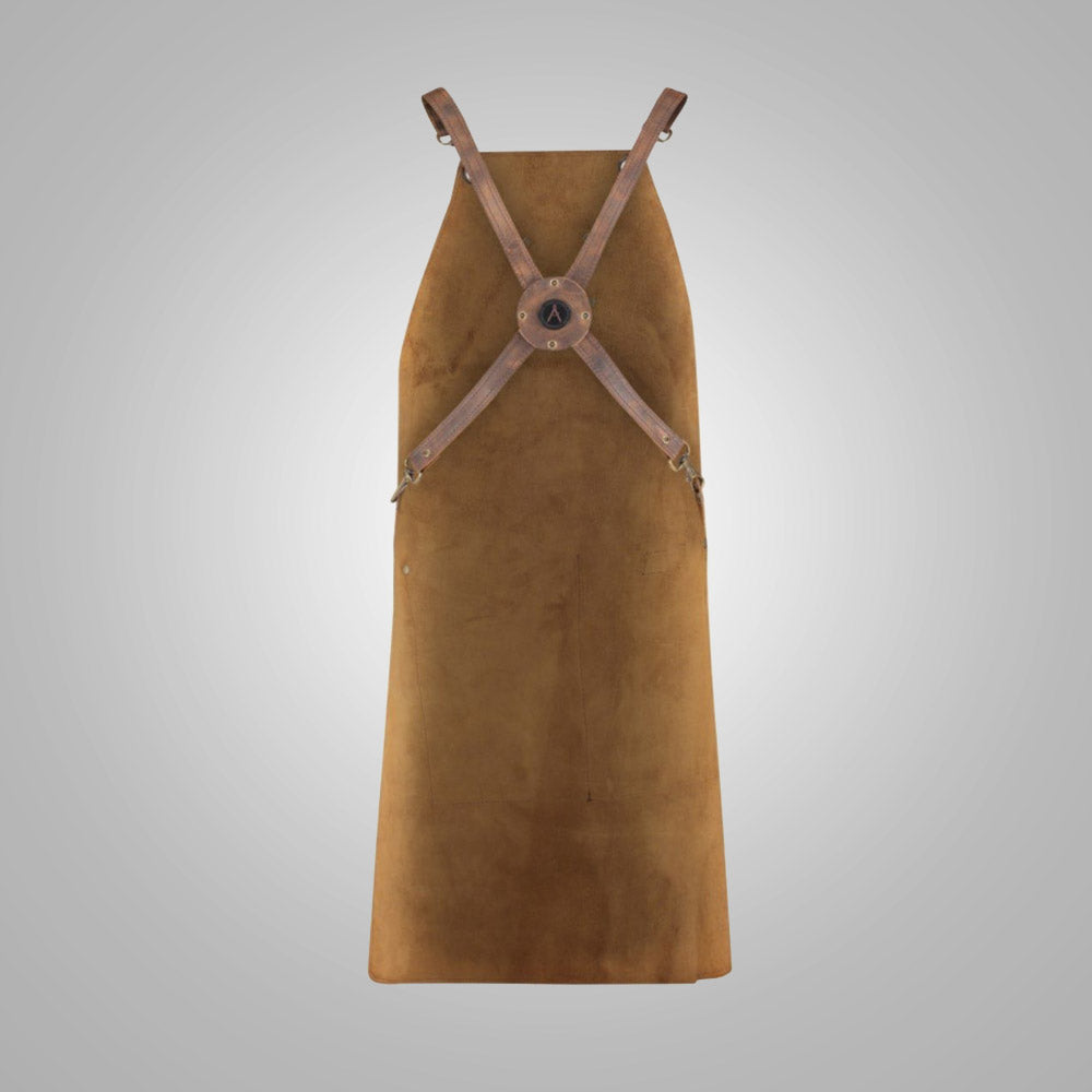 Mandil de estudio "Herencia Artesanal" para hombre | Piel de oveja hecha a mano, marrón, nuevo | Cuero genuino de grano completo protector | Ropa de grano completo