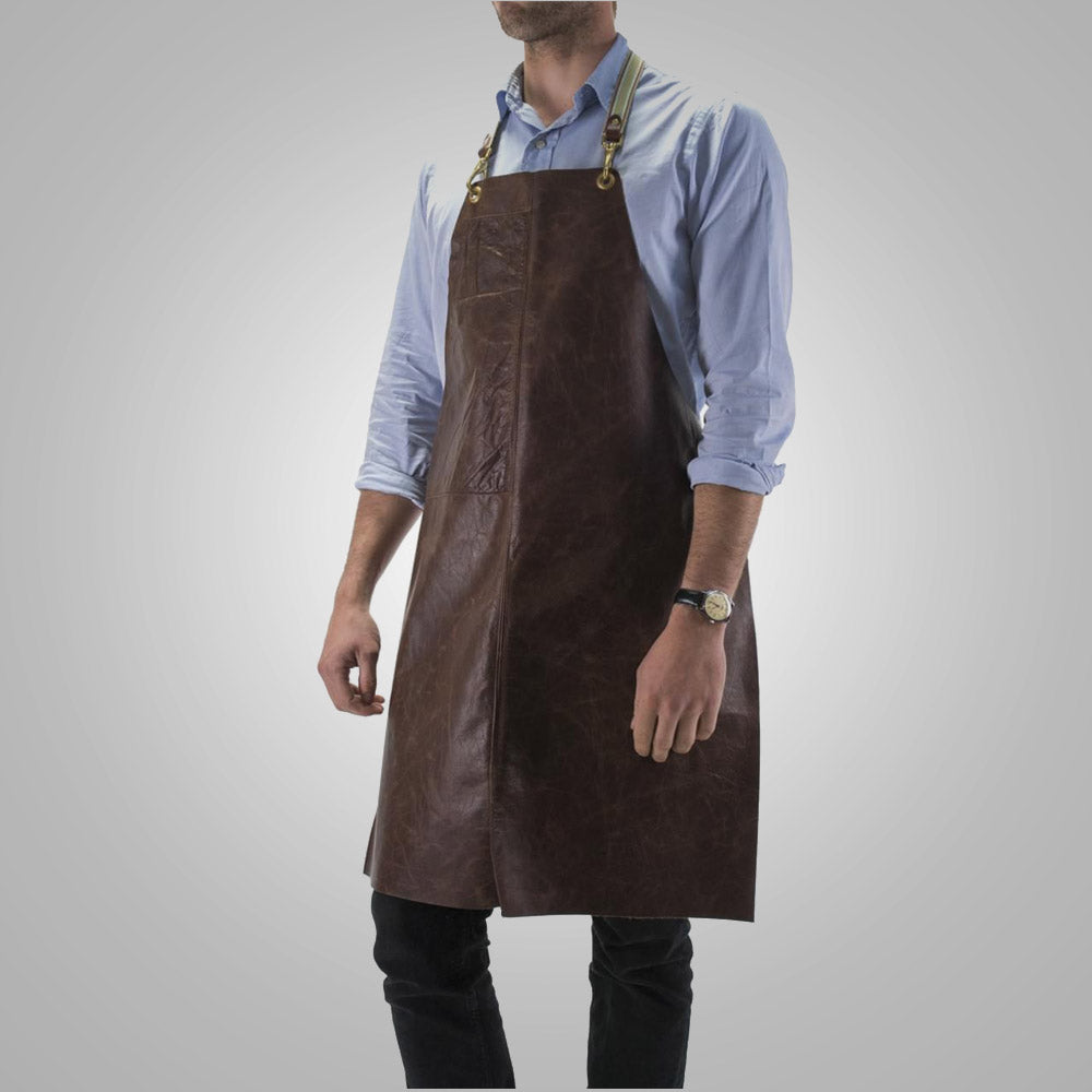 Men’s "Cedar-Guard" Artisan Apron | New Cedar Brown Handmade Sheepskin | Premium Full-Grain Professional Leather | Full Grain Apparel
