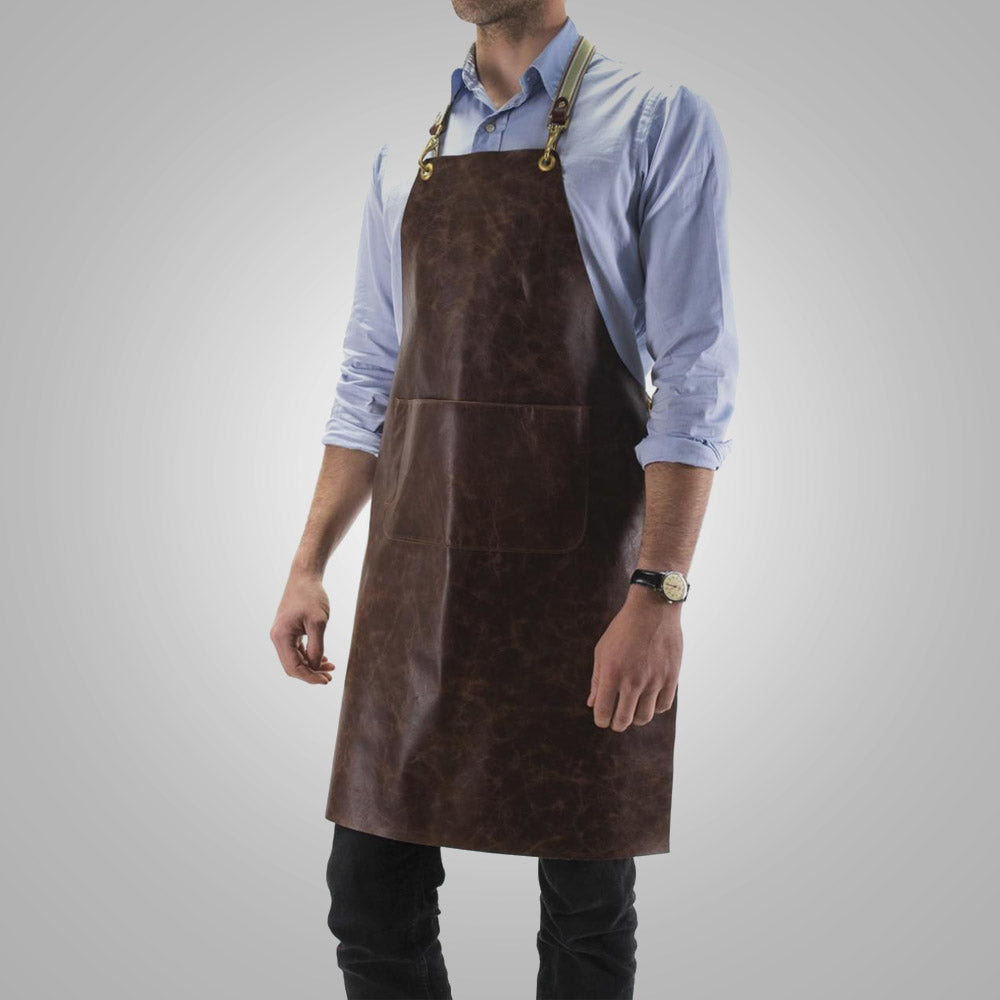 Men’s "Cedar-Core" Utility Apron | New Cedar Brown Sheepskin | Reinforced Front Pocket & Heavy-Duty Professional Leather | Full Grain Apparel