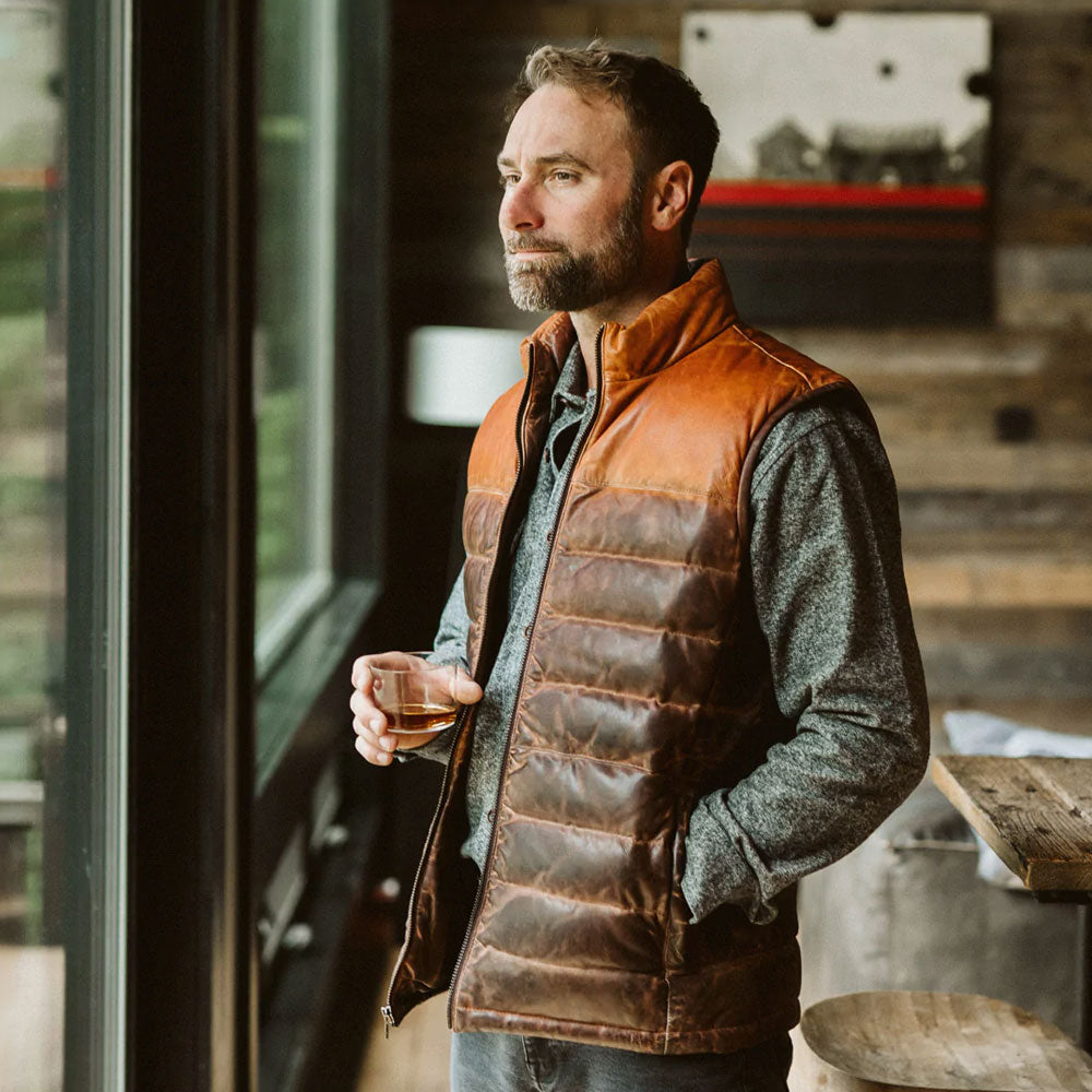 Men’s "Titan-Grit" Bubble Puffer | Premium Espresso Genuine Leather | High-Loft 700-Fill Power Down Vest | Full Grain Apparel