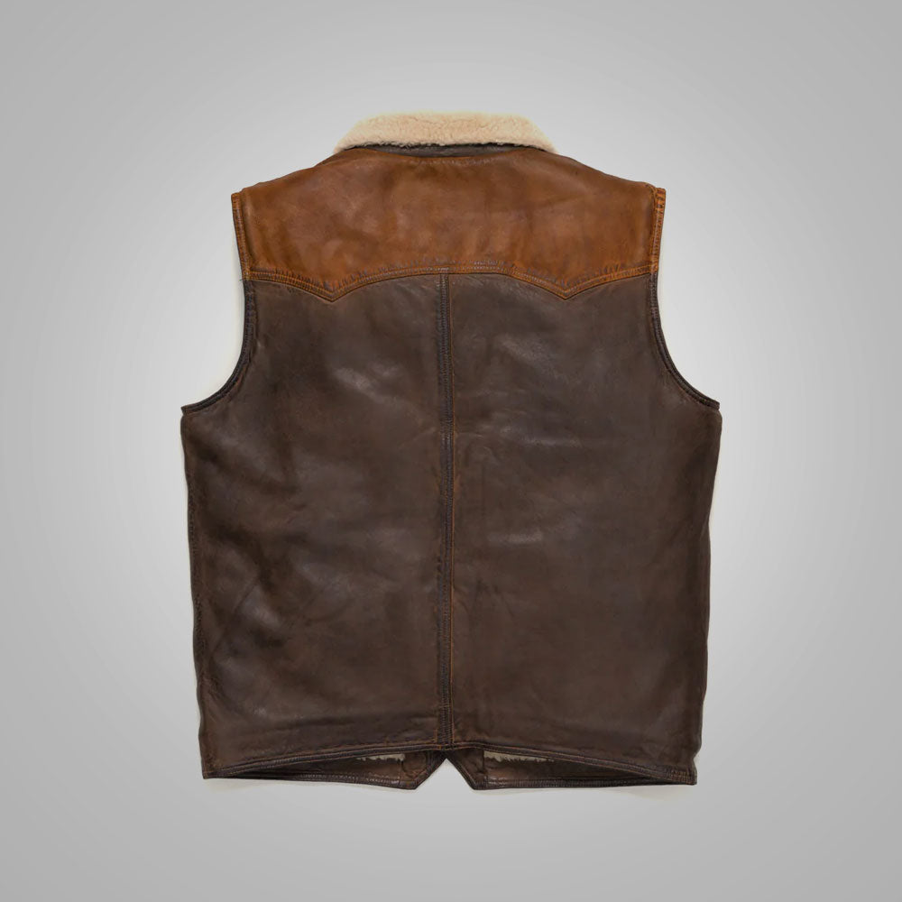 Chaleco de borrego "Everest Heritage" para hombre | Piel de oveja prémium color tabaco | Chaleco térmico de cuero genuino con forro de piel natural | Prenda de grano completo