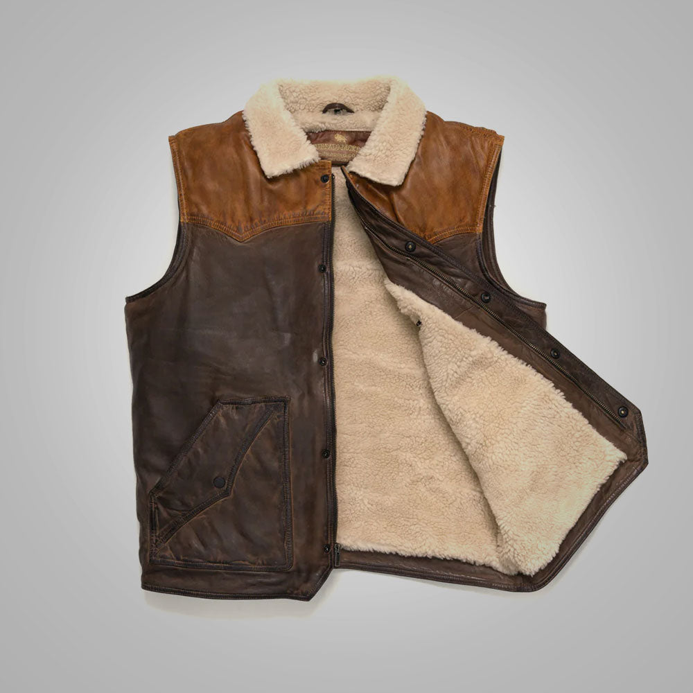 Chaleco de borrego "Everest Heritage" para hombre | Piel de oveja prémium color tabaco | Chaleco térmico de cuero genuino con forro de piel natural | Prenda de grano completo