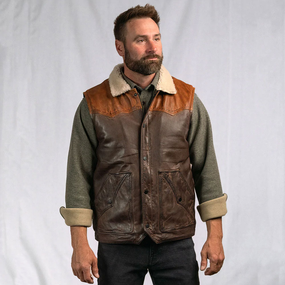 Chaleco de borrego "Everest Heritage" para hombre | Piel de oveja prémium color tabaco | Chaleco térmico de cuero genuino con forro de piel natural | Prenda de grano completo