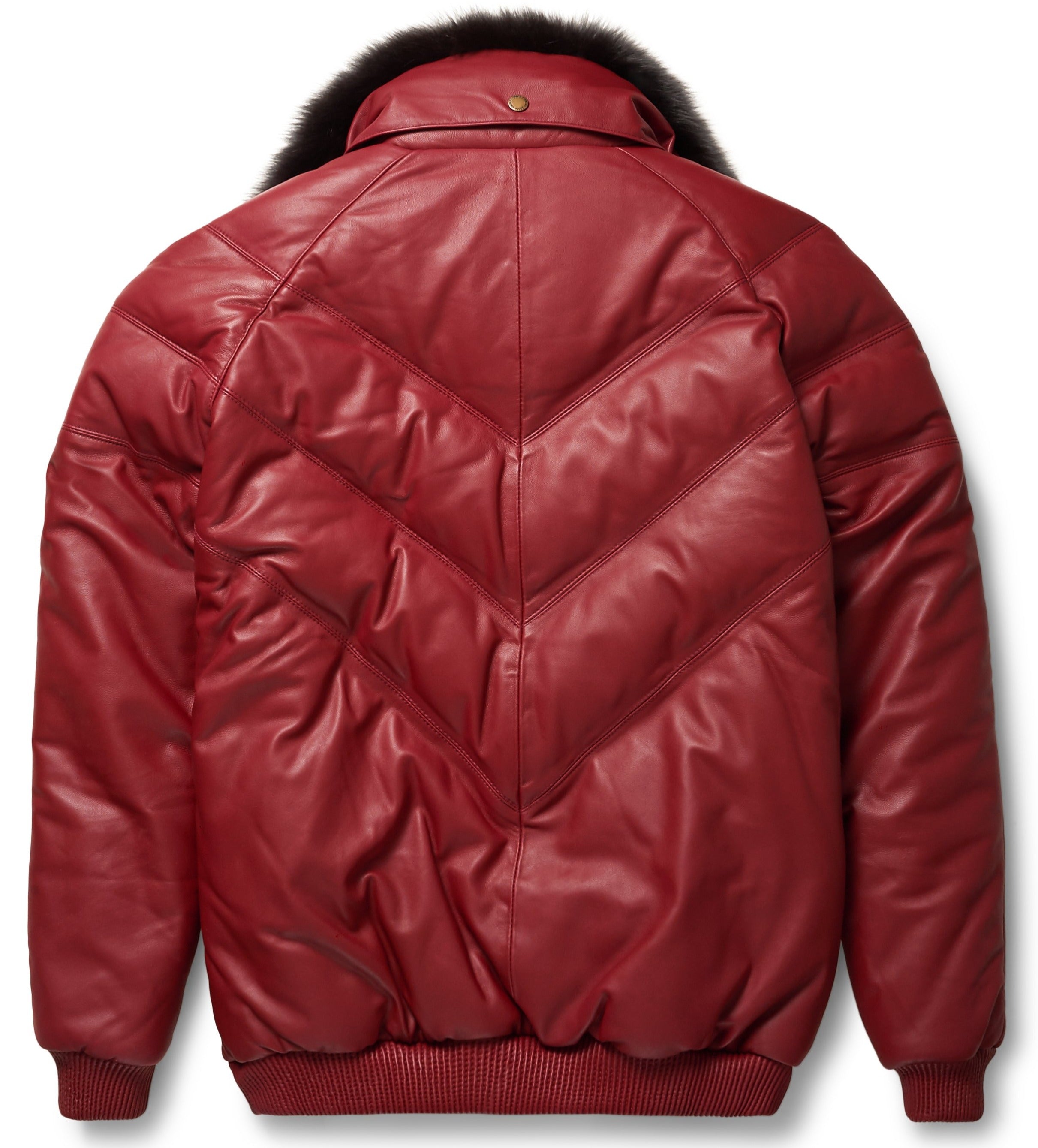 Men's Burgundy Leather V-Bomber Jacket | Full Grain Apparel