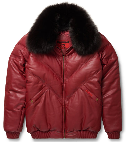 Men's Burgundy Leather V-Bomber Jacket | Full Grain Apparel