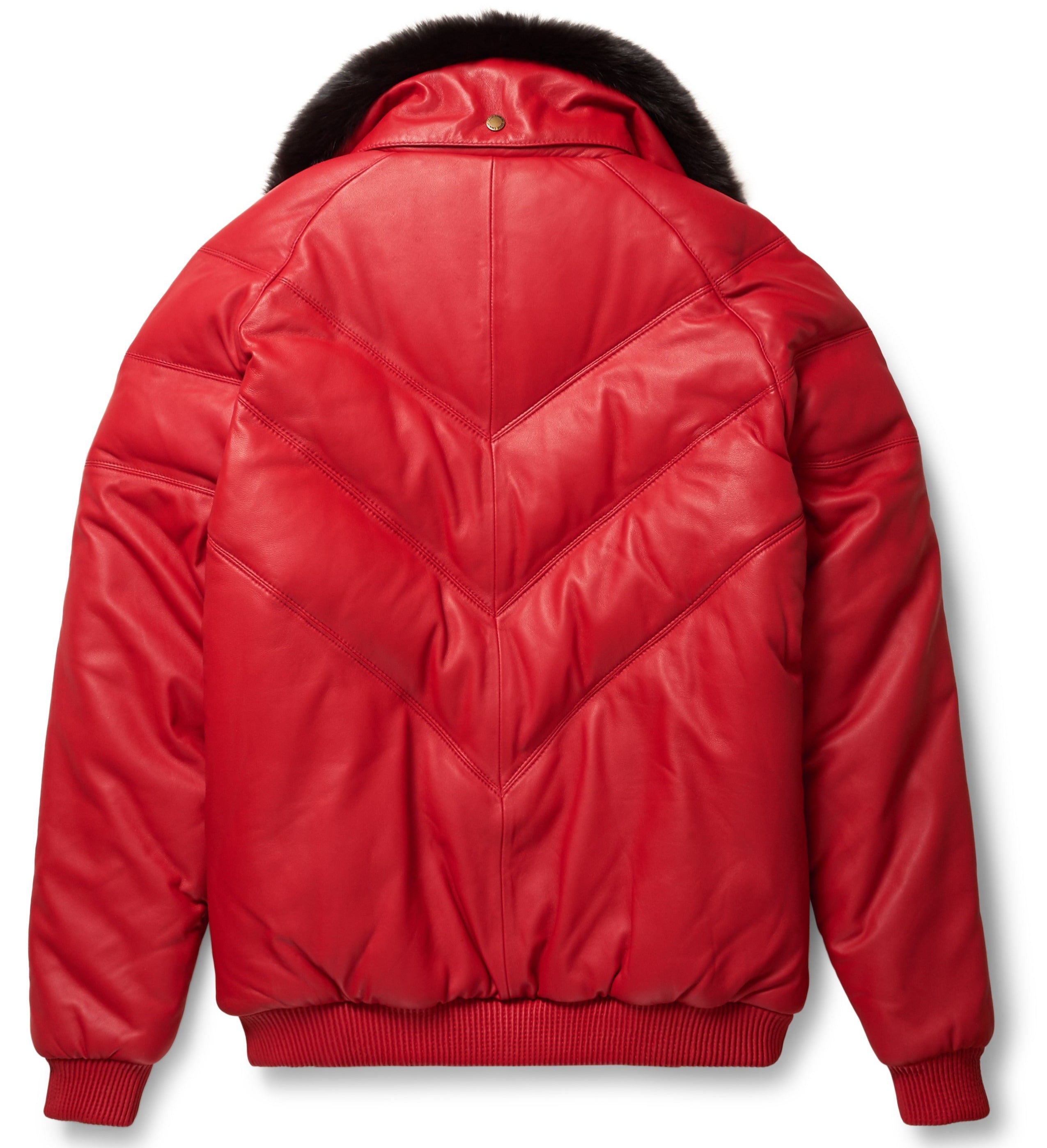 Men's Red Leather V-Bomber Jacket | Full Grain Apparel