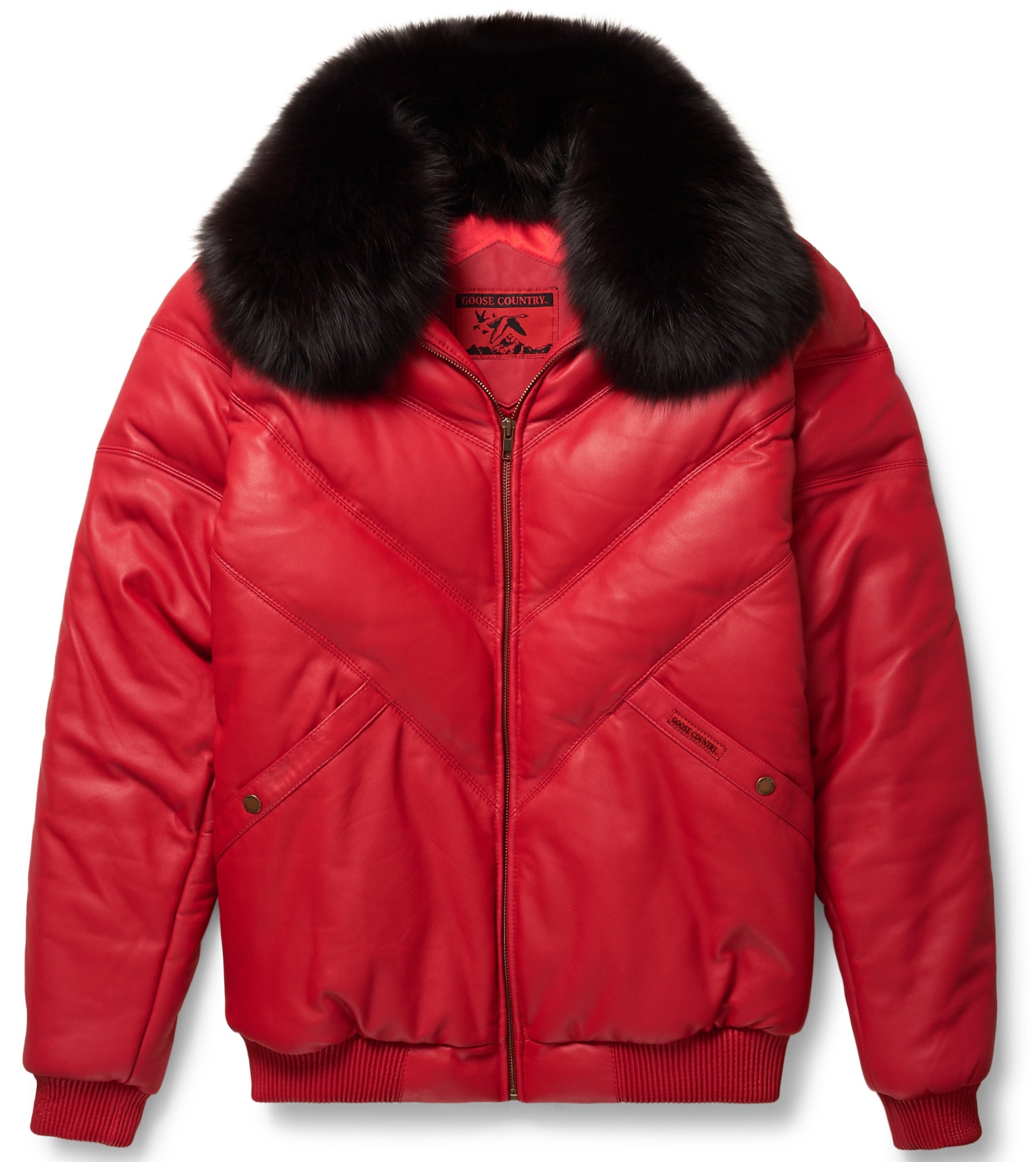 Men's Red Leather V-Bomber Jacket | Full Grain Apparel