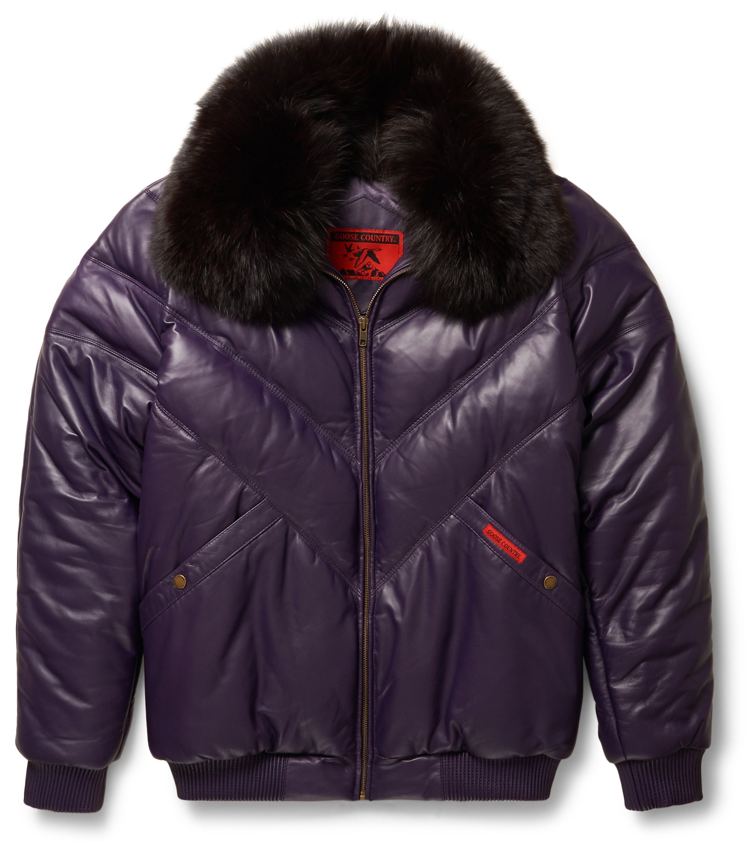 Men's Purple Leather V-Bomber Jacket | Full Grain Apparel