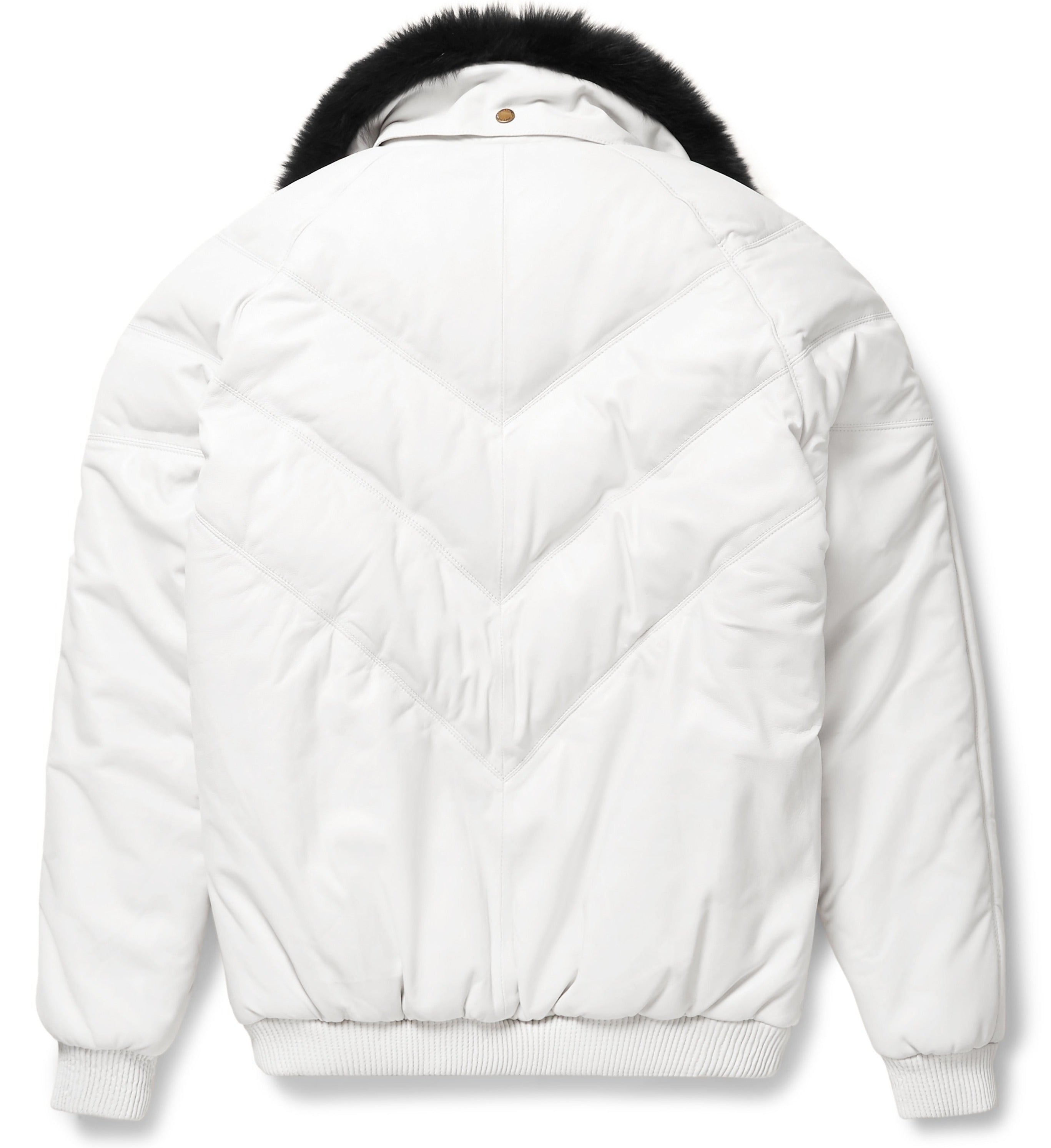 Men's White Leather V-Bomber Jacket | Full Grain Apparel