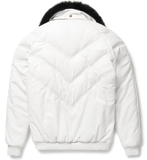 Chaqueta Bomber de Cuero Blanca para Hombre | Prendas de Cuero de Grano Completo