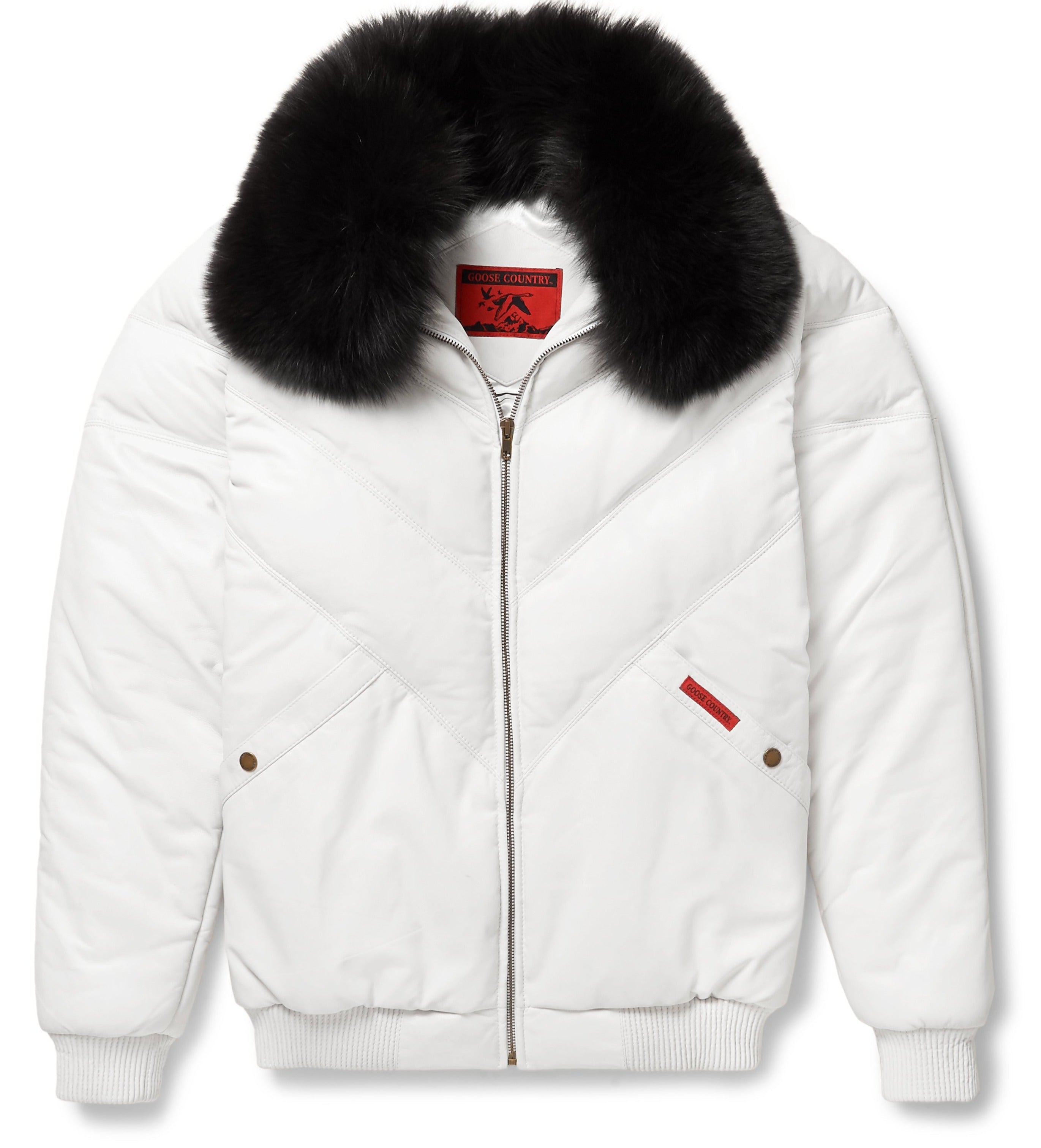 Men's White Leather V-Bomber Jacket | Full Grain Apparel