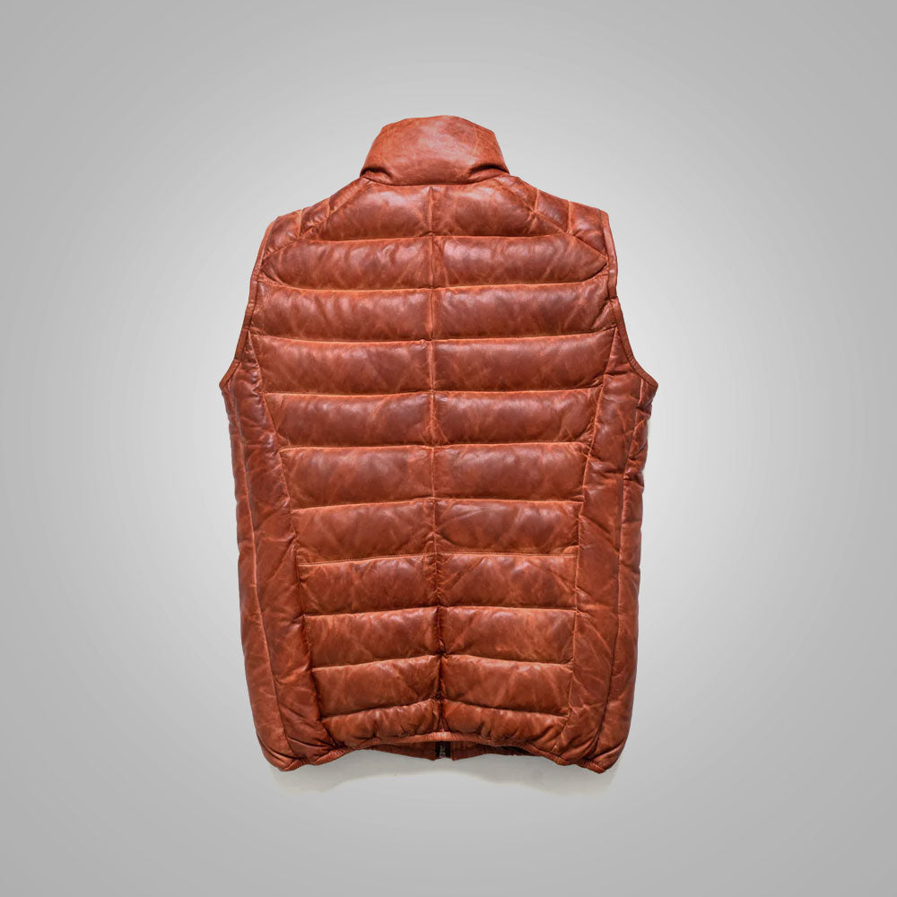 Chaleco Híbrido "Apex Frontier" para Hombre | Piel de Burbuja Marrón de Primera Calidad | Cuello de Piel de Cordero Genuina y Aislamiento de Plumón de 700 Cuins | Prenda de Piel Plena