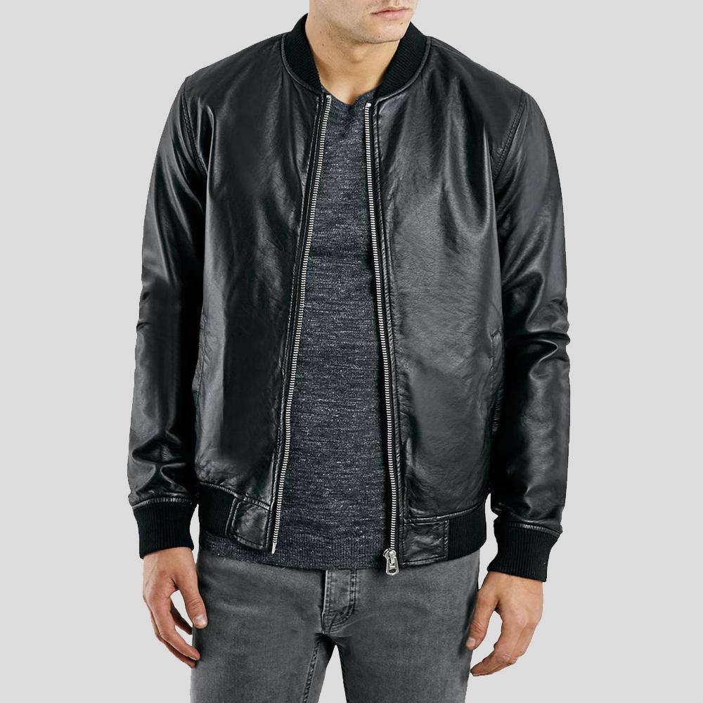 Men’s Bailei Black Bomber Leather Jacket | Luxury Real Sheepskin Pilot | Full Grain Apparel