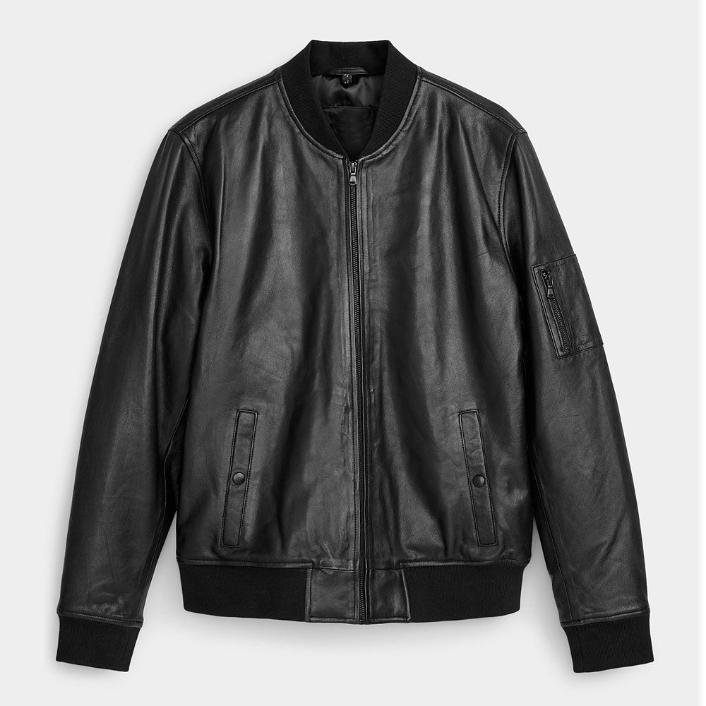 Men’s Real Black Leather Bomber Jacket - Essential Urban Edition | Full Grain Apparel