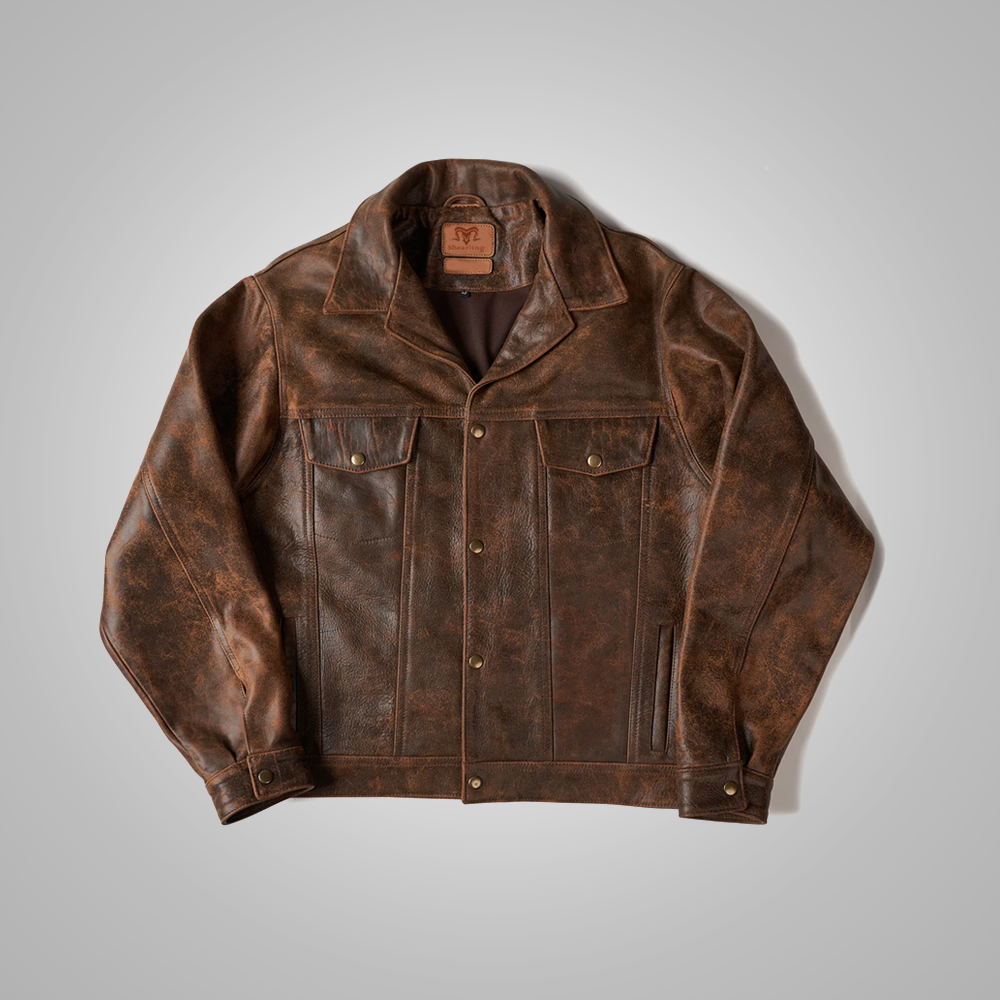 Men’s "Shadow Expedition" Field Jacket | Premium Brown Distressed Leather | Authentic Four-Pocket Military Utility | Full Grain Apparel
