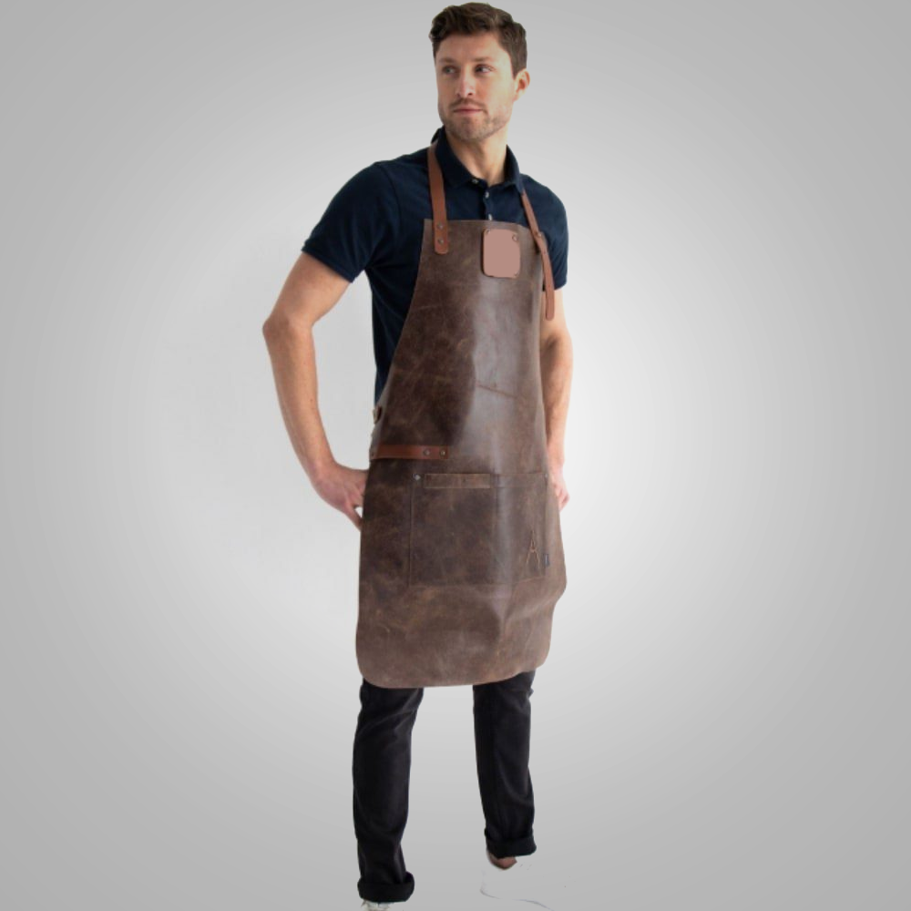 Men’s "Master Artisan" Full-Length Apron | New Brown Handmade Sheepskin | Genuine Heavy-Duty Protective Leather | Full Grain Apparel