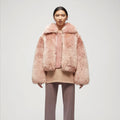 Women’s "Rose Quartz" Luxe Moto | Premium Pink Sheepskin | Genuine Short Leather Jacket with Fox Fur Collar | Full Grain Apparel