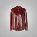 Women’s "Crimson-Silk" Leather Shirt | Ultra-Premium Buttery Soft Red Sheepskin | Hand-Tailored Minimalist Button-Down | Full Grain Apparel