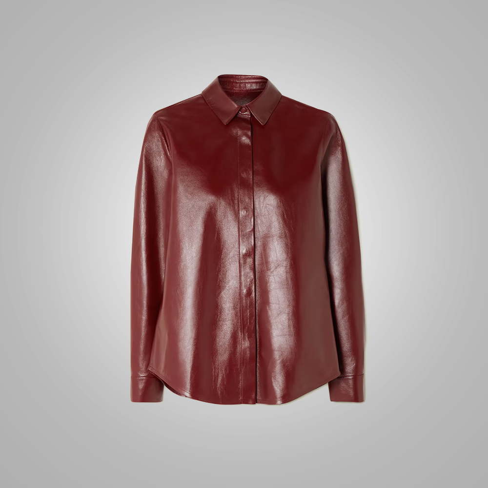 Women’s "Crimson-Silk" Leather Shirt | Ultra-Premium Buttery Soft Red Sheepskin | Hand-Tailored Minimalist Button-Down | Full Grain Apparel