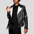Men’s Colvert Black & White Motorcycle Leather Jacket | Real Sheepskin Racer | Full Grain Apparel