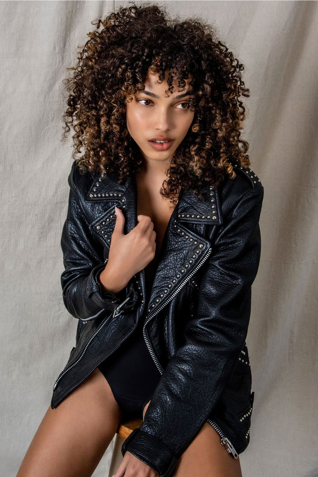 Women’s "Dark Star" Moto Jacket | Premium Black Lambskin | Precision Silver Spikes & Studded Biker | Full Grain Apparel