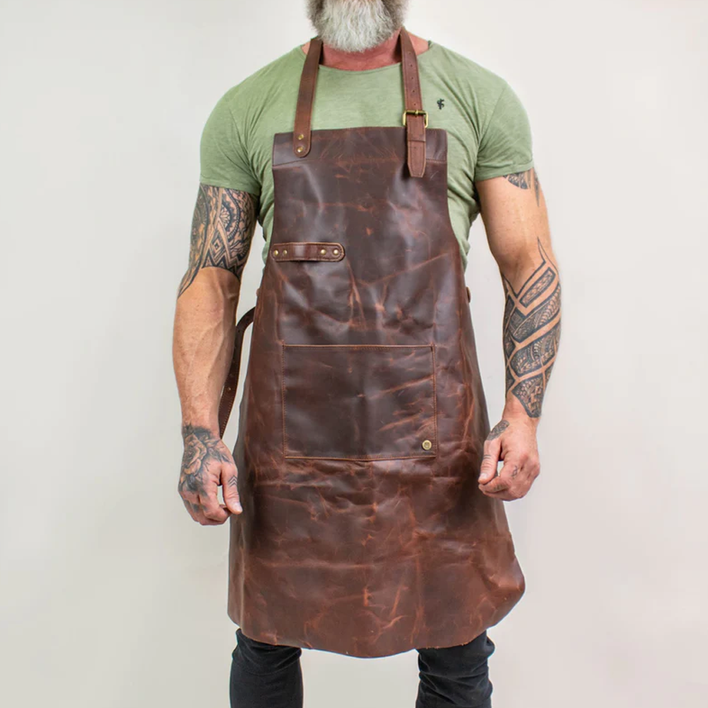 The "Master-Craft" Professional Apron | Classic Brown Full Grain Leather | Heavy-Duty Tool Apron with Spacious Utility Pockets | Full Grain Apparel