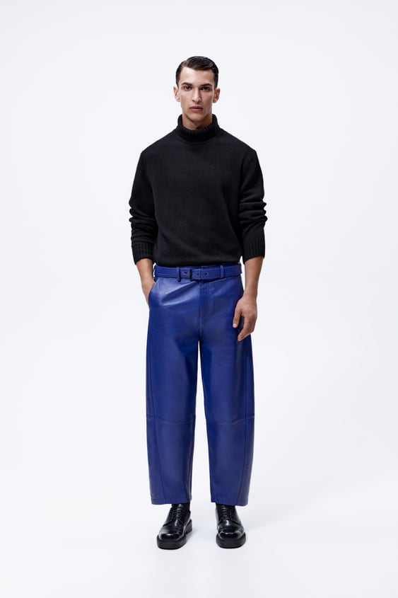 Men’s "Cobalt Rebel" Moto Pants | Premium Royal Blue Sheepskin | Genuine Leather Real Biker Trousers | Full Grain Apparel