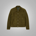 Men’s "Evergreen Heritage" Trucker Jacket | Premium Olive Green Lambskin | Genuine Soft Leather Classic Sport Coat | Full Grain Apparel