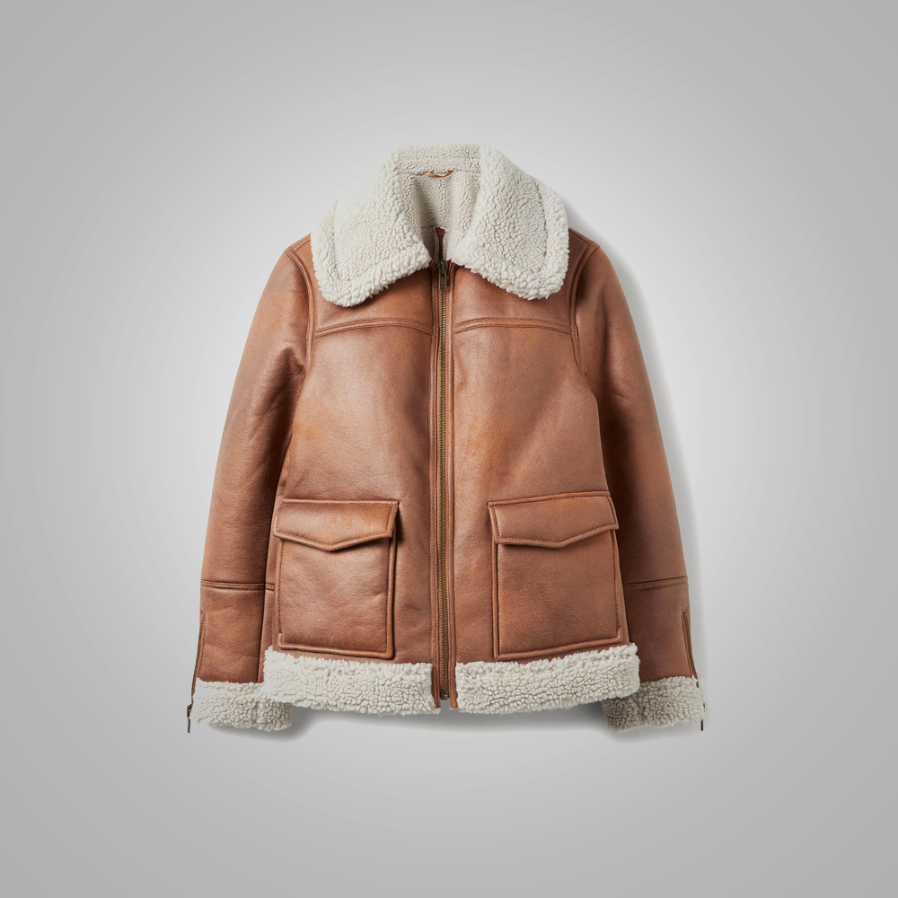 Women’s "Nordic Horizon" Aviator | Premium Brown Sheepskin | Genuine Shearling Biker Jacket | Full Grain Apparel