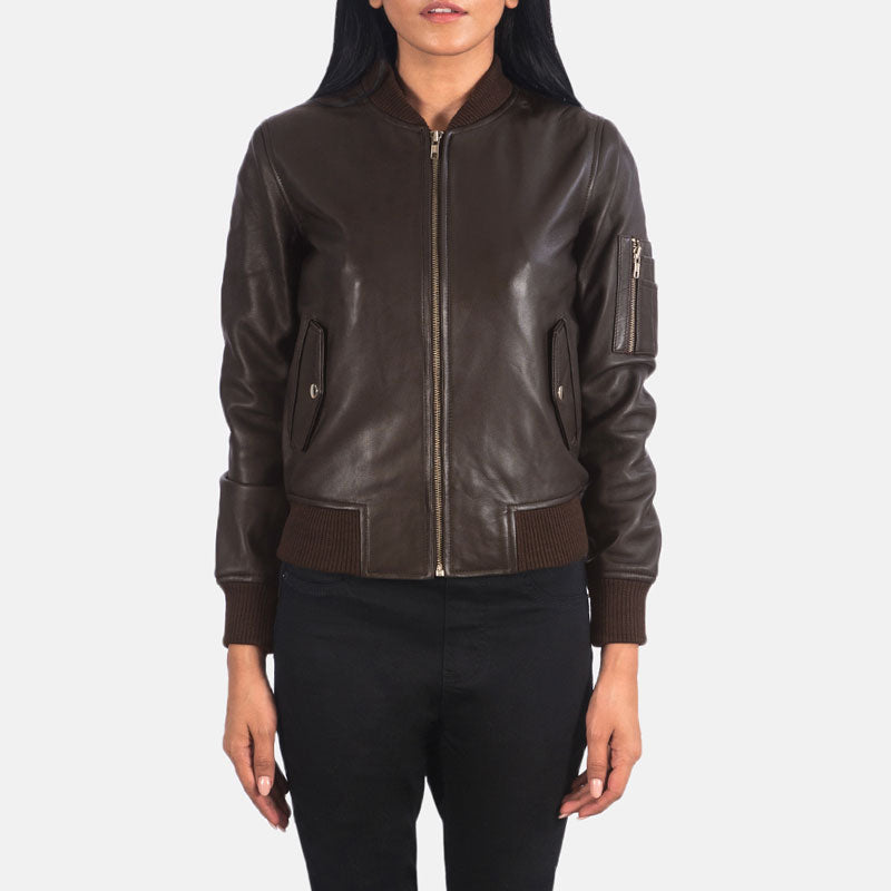 Women’s Ava MA-1 Brown Leather Bomber Jacket - The Heritage Utility Icon | Full Grain Apparel