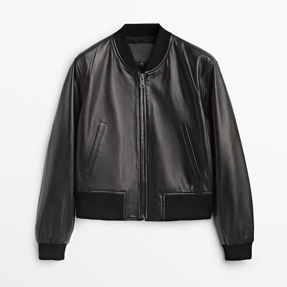 Men’s Classic Black Leather Bomber Jacket - Timeless Stealth Edition | Full Grain Apparel