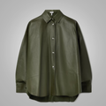 Women’s "Emerald-Smart" Leather Shirt | Premium Forest Green Sheepskin | Structured Collar & Ultra-Soft Tailored Finish | Full Grain Apparel