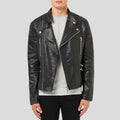 Men’s Barret Black Motorcycle Leather Jacket | Premium Sheepskin Racer | Full Grain Apparel