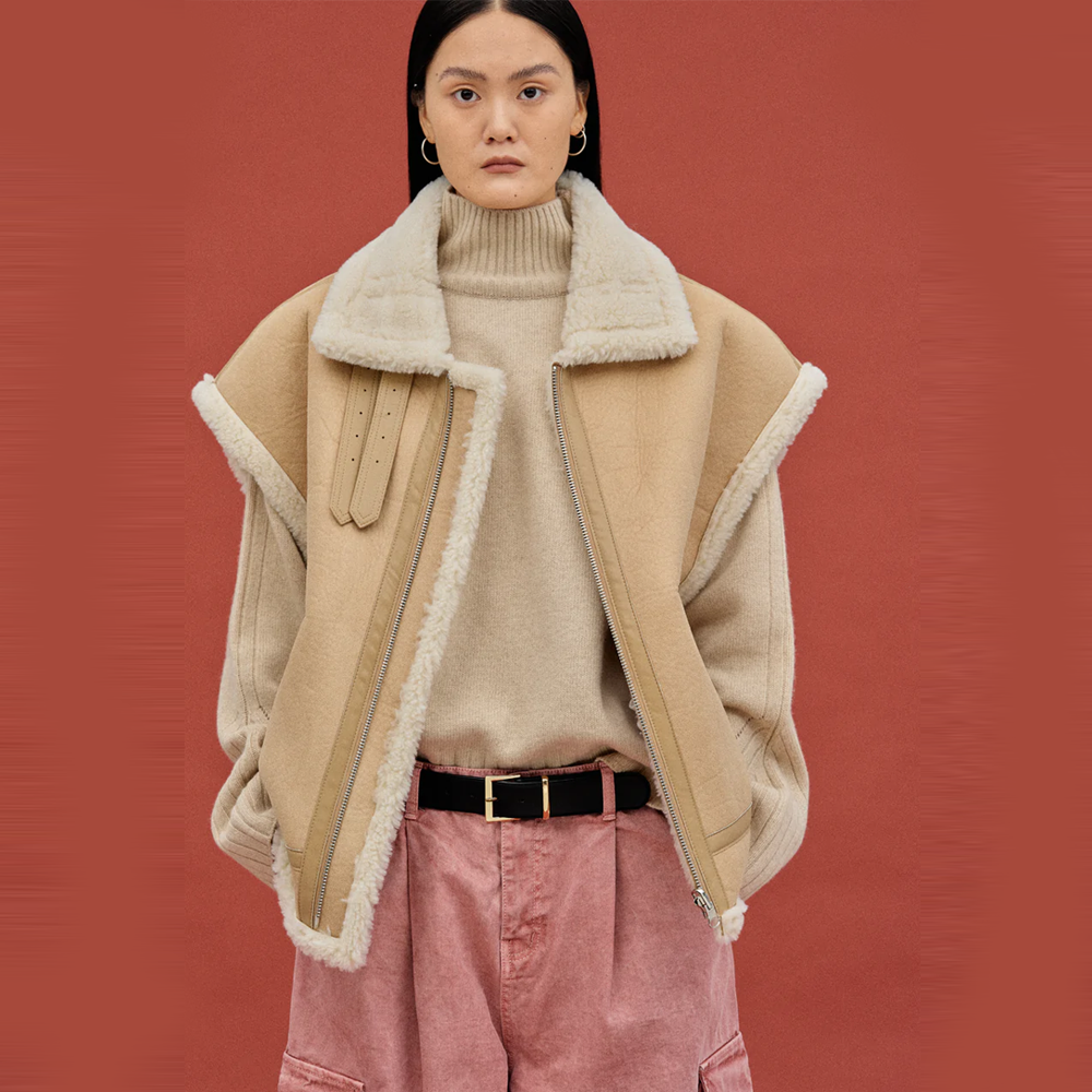 Women’s "Desert Frost" B3 Vest | Premium Camel Sheepskin | Ultra-Thick Real Fur Shearling Waistcoat | Full Grain Apparel