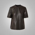 Women’s "Cocoa-Silk" Half-Sleeve Shirt | Premium Chocolate Sheepskin | Smooth Soft-Touch Minimalist Leather Top | Full Grain Apparel