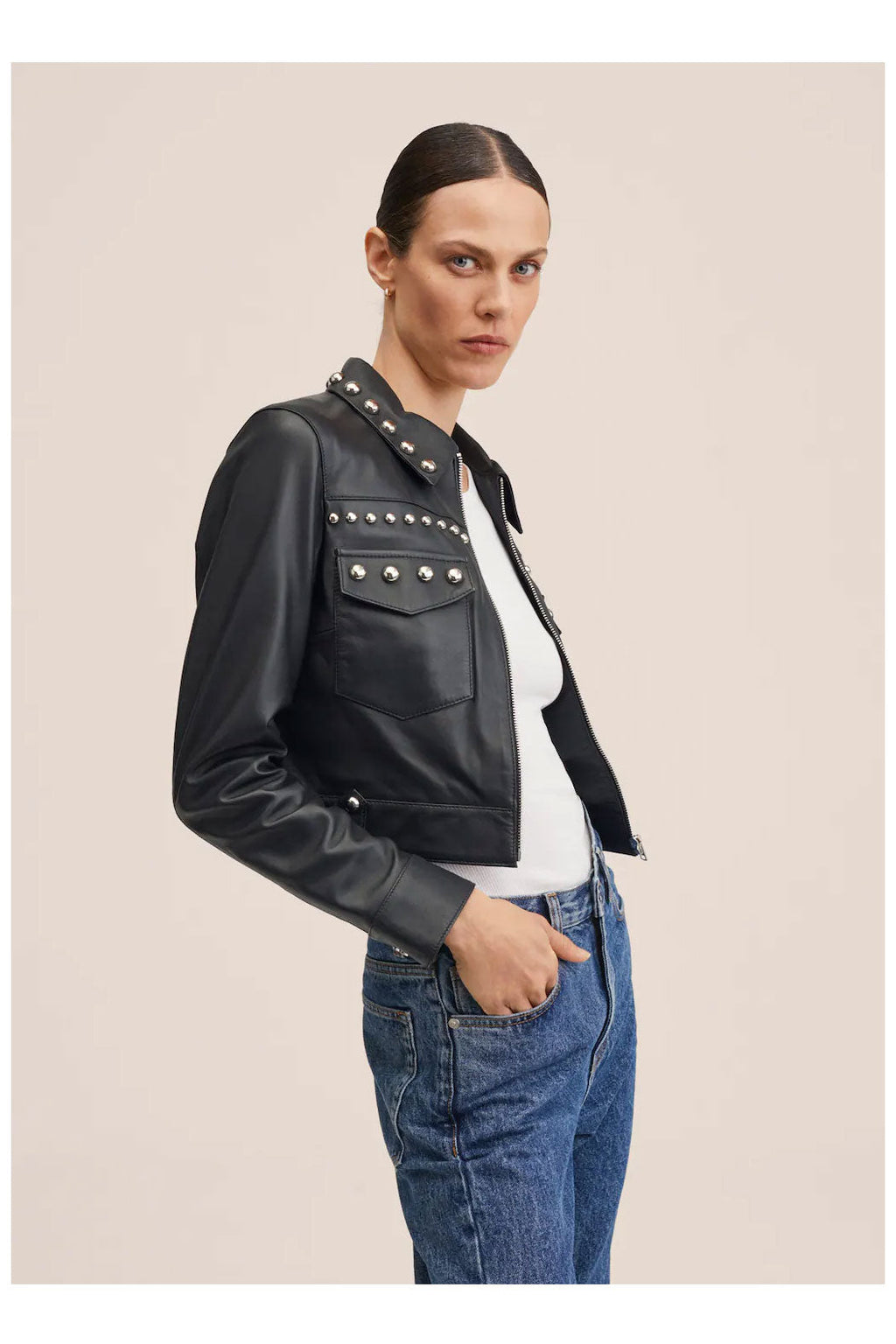Women’s "Neon-Vintage" Rebel Moto | Premium Black Lambskin | Retro Silver Spikes & Studded Armor | Full Grain Apparel