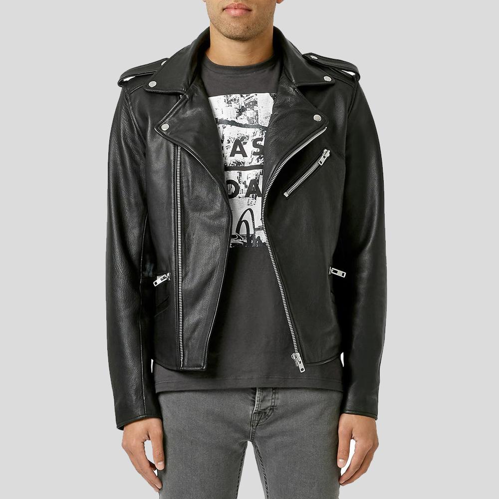 Men’s Cimarron Black Motorcycle Leather Jacket | Real Sheepskin Racer | Full Grain Apparel