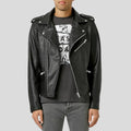 Men’s Cimarron Black Motorcycle Leather Jacket | Real Sheepskin Racer | Full Grain Apparel