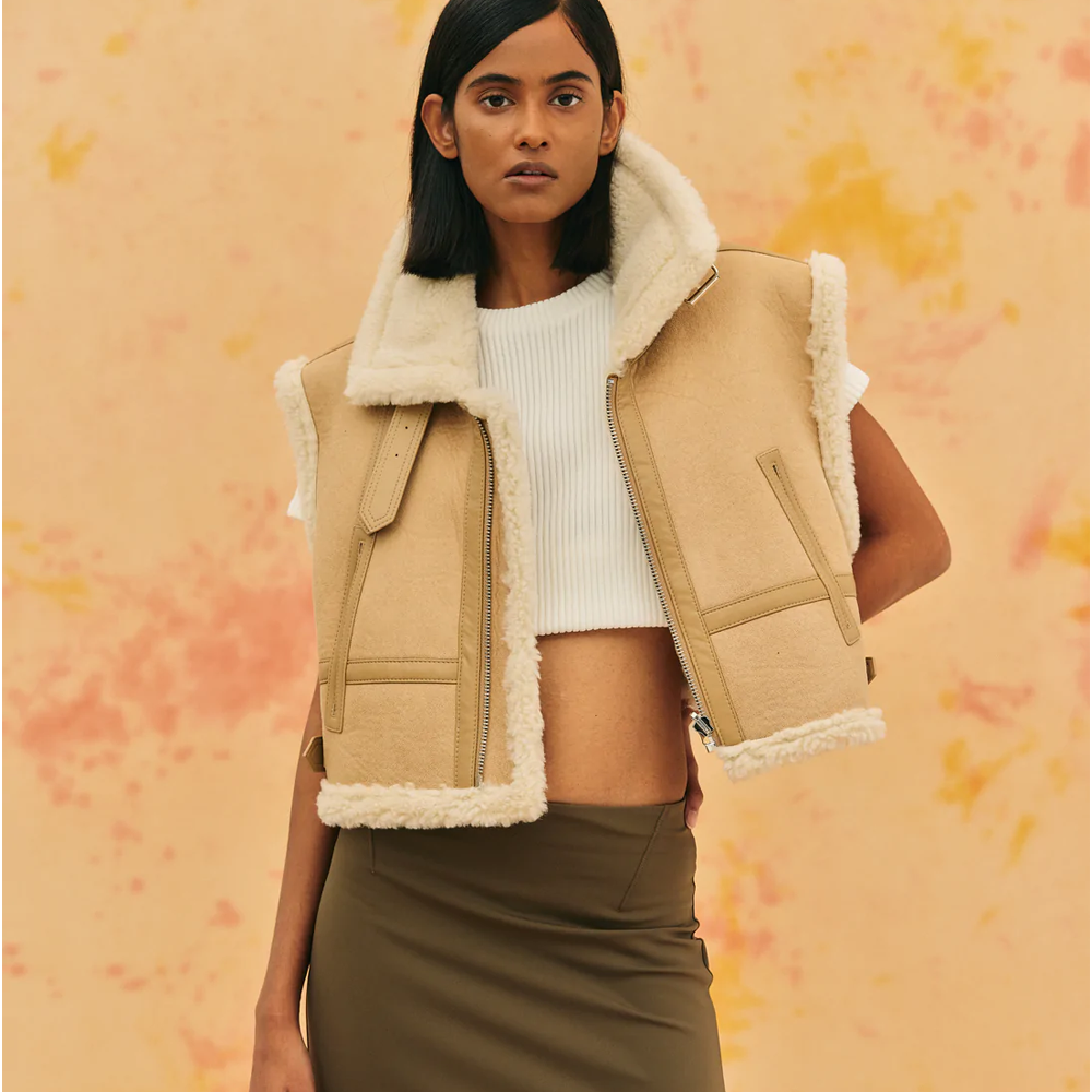 Women’s "Aero-Luxe" B3 | Premium Brown Sheepskin | Authentic Shearling Aviator Leather Vest | Full Grain Apparel