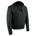 Men’s Black Leather ‘Utility Pocket’ Vented Jacket | Removable Hoodie Outwear | Full Grain Apparel